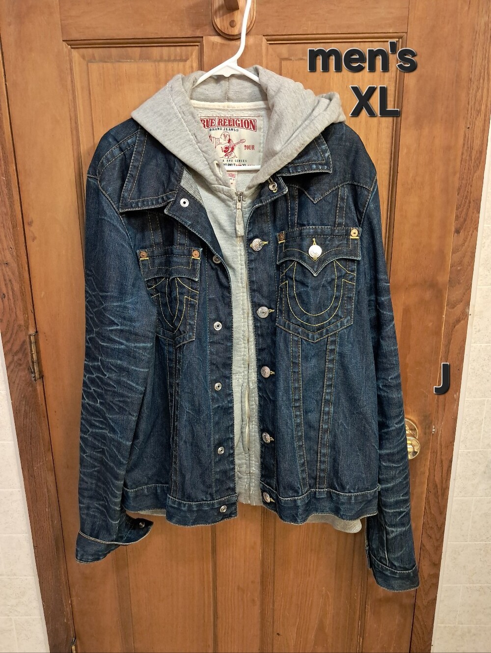 True Religion XL Men's Heavy Flannel Lined Blue Jean Hooded Jacket